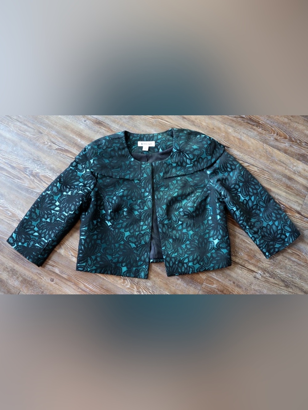 Danillo Teal Black Cropped Blazer Vintage Inspired Career Church Womens 14